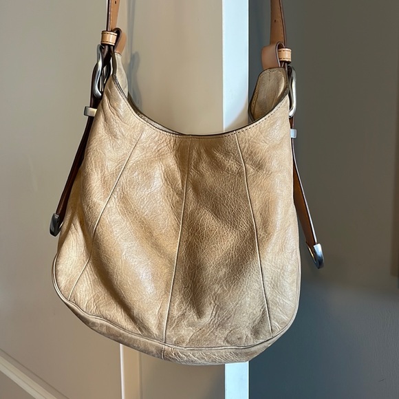 Frye Bags Genuine Leather Frye Crossbody Bag Tan Color With Silver